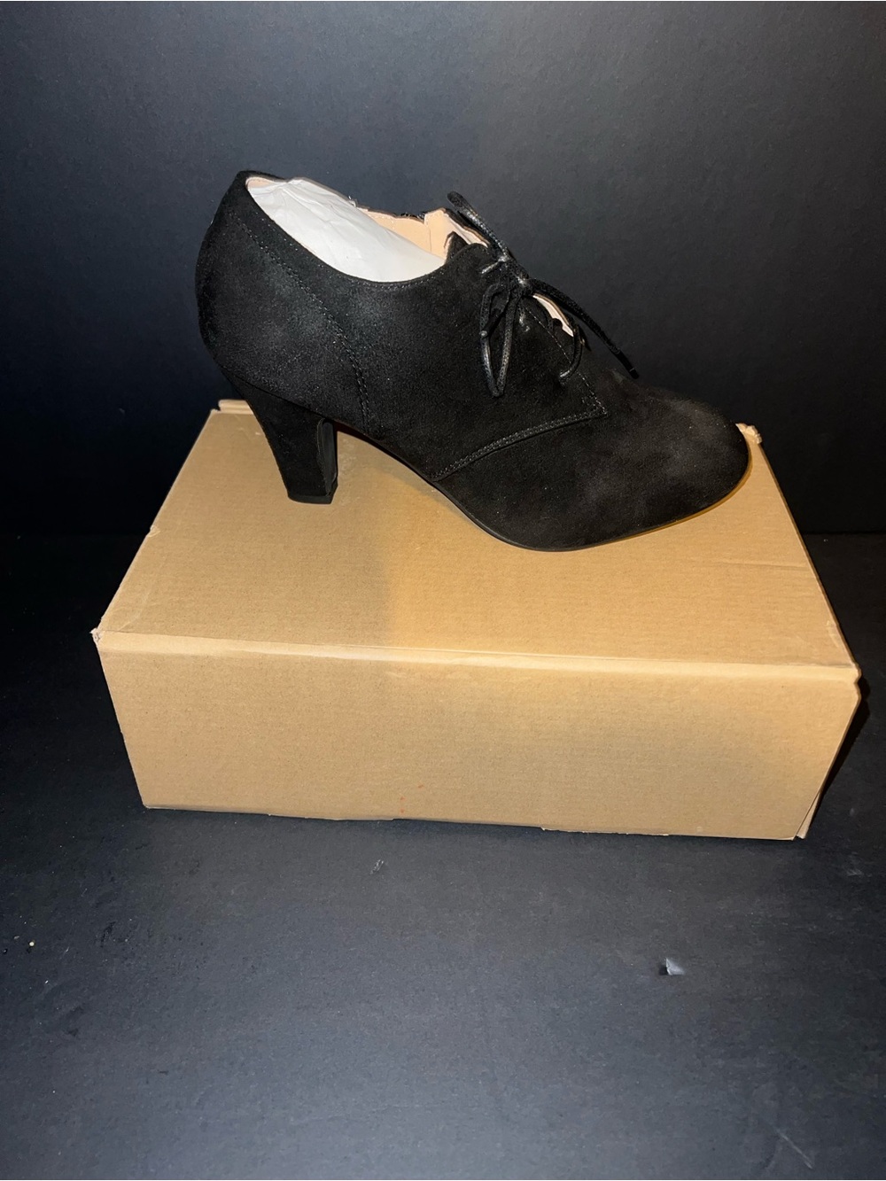Journee Collection Black Suede Lace-Up Block Heel Shoe